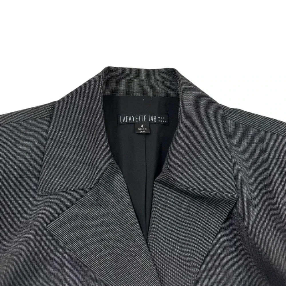 Lafayette 148 Gray Pinstriped Lined Wool Blend Blazer Jacket